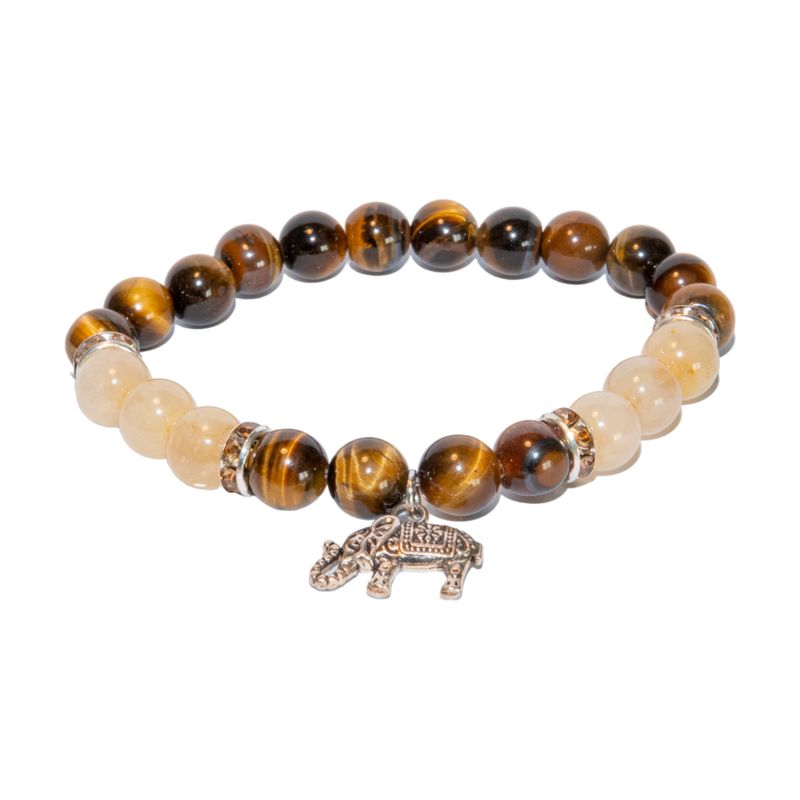 Armband met tijgeroog, rutielkwarts & olifant