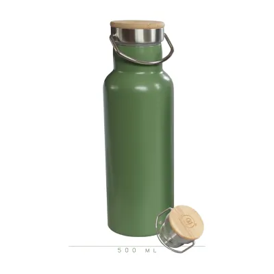Groene RVS Thermosfles met Bamboe Dop Groene RVS Thermosfles met Bamboe Dop