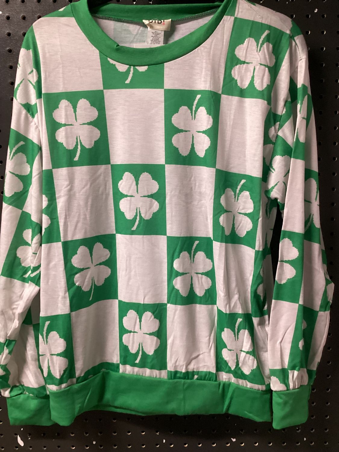 St. Patrick's Clover Checker Print Double Pocket Crewneck Sweatshirt  - Medium (Each)