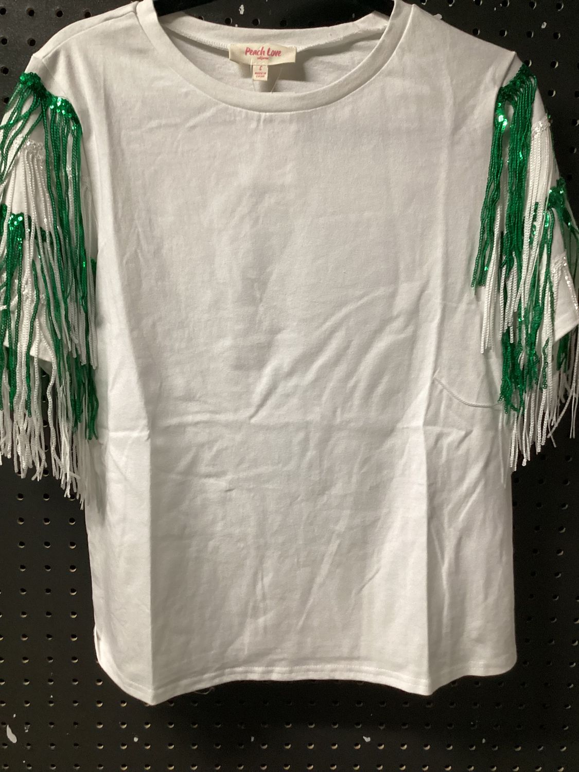 St. Patrick's Multi Color Fringe White Top - Medium (Each)
