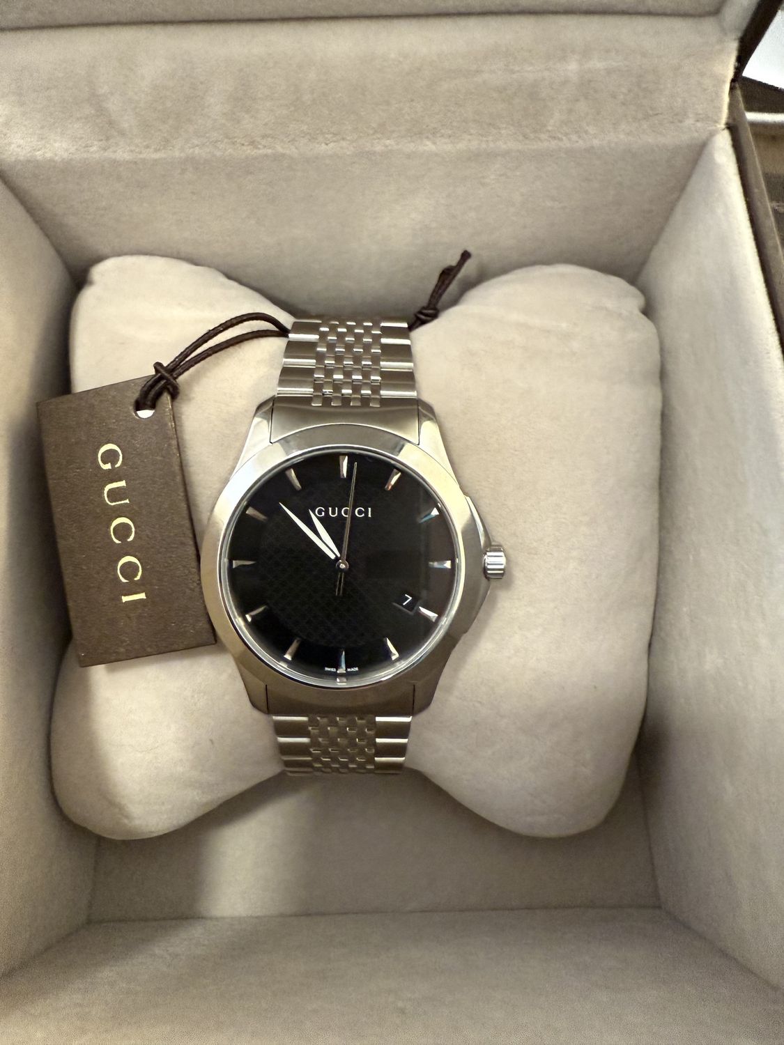 Men&#39;s Gucci G-Timeless Black Dial Stainless Steel Watch (Model 126.4)