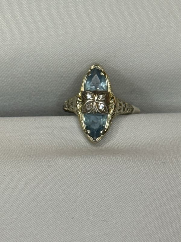 18kw Aqua filigree Ring
