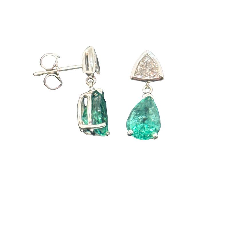 14kw Drop Earrings 2.33ctw ps emeralds .47ctw tr diamond