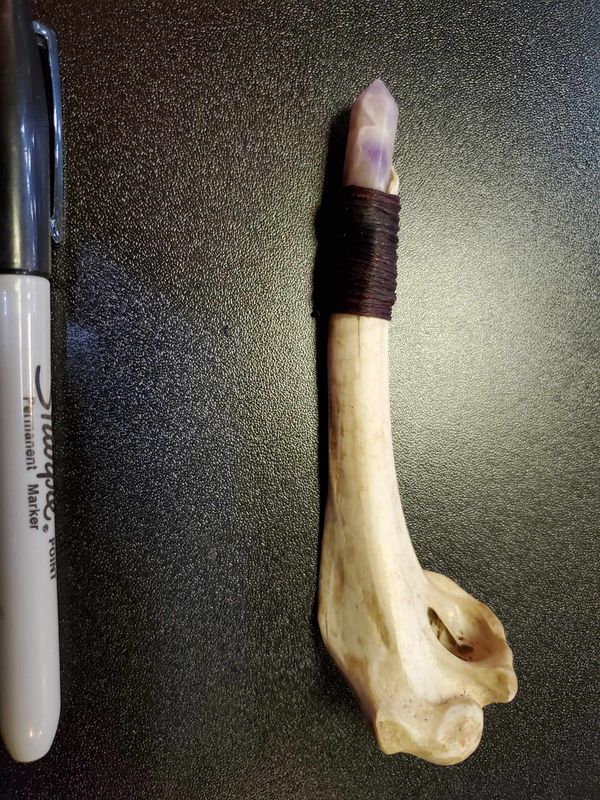 Bone Hand Wand Amethyst Tip