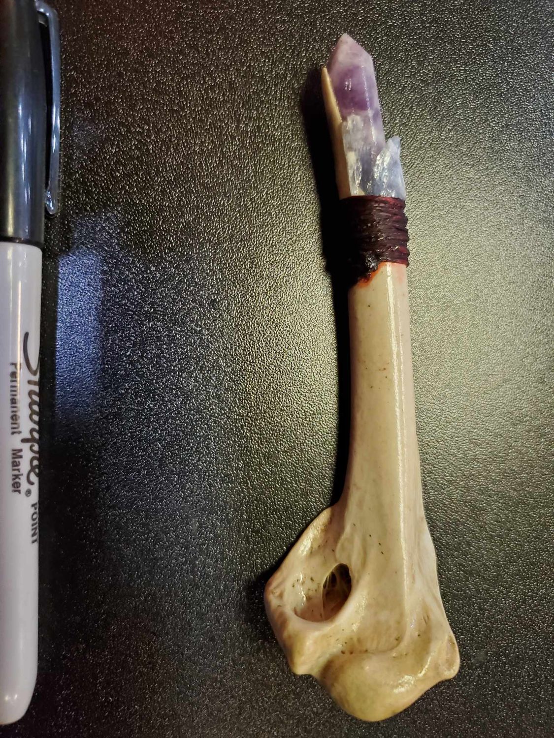 Bone Hand Wand Kyanite &amp; Amethyst Tip