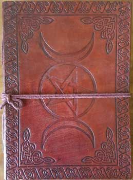 Triple Moon Pentagram Leather Journal w/ Cord 5" X 7"