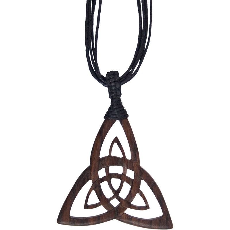 Unisex Wood Pendant w/Black Cord - Triquetra