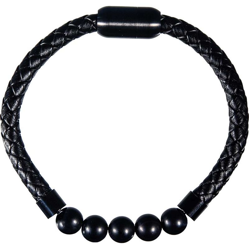 Vegan Leather Braided Bracelet w/ Magnetic Clasp -Black Onyx