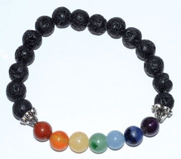 Chakra and Lava Stone Bead Bracelet, 8 mm