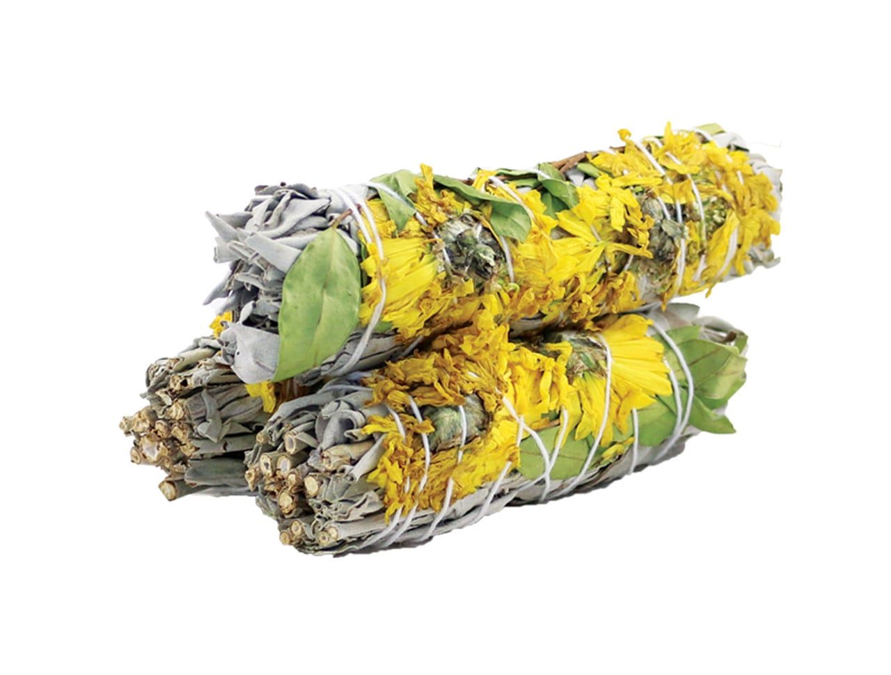 4" Sunflower White Sage Smudge Stick
