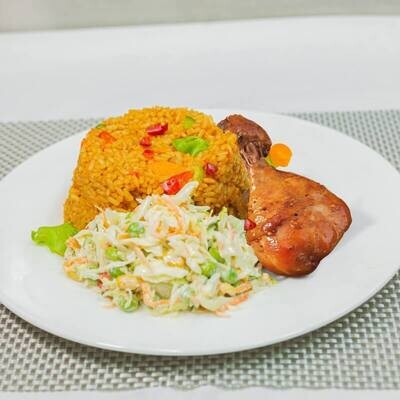 Nija Delight ( Jollof Rice, BBQ Chicken & Coleslaw)