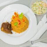 Nija Delight ( Jollof Rice,  Fried beef & Colslaw)