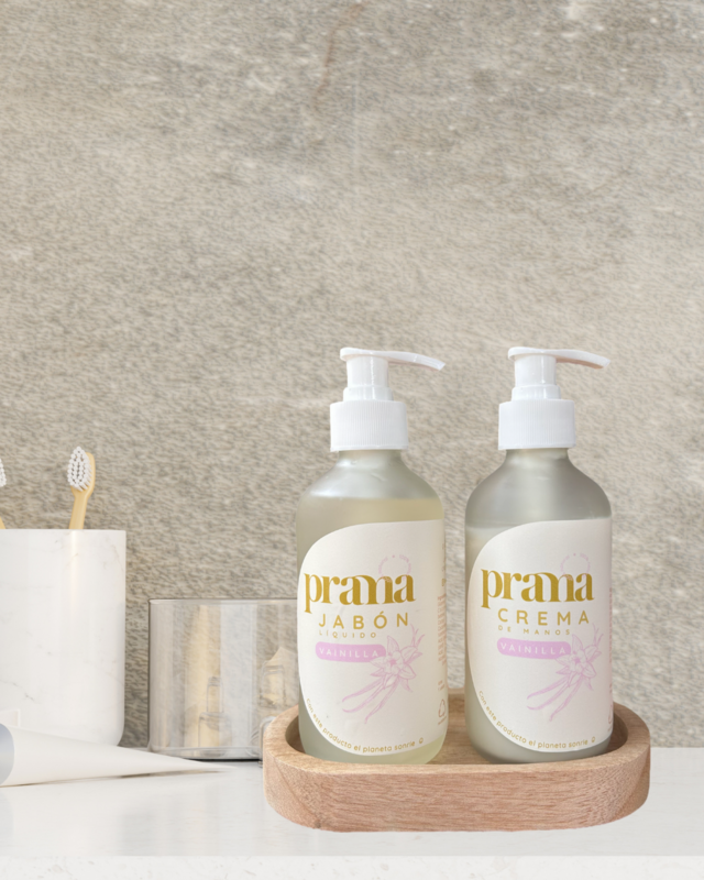Set de Jabón Líquido + Crema con bandeja de madera