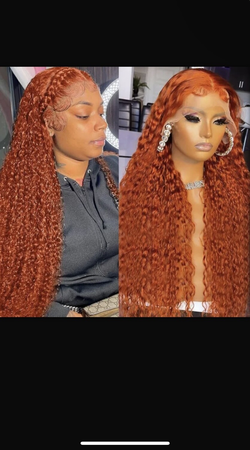 150% Ginger Color Glueless Lace Part Jerry Curly Human Hair Wig