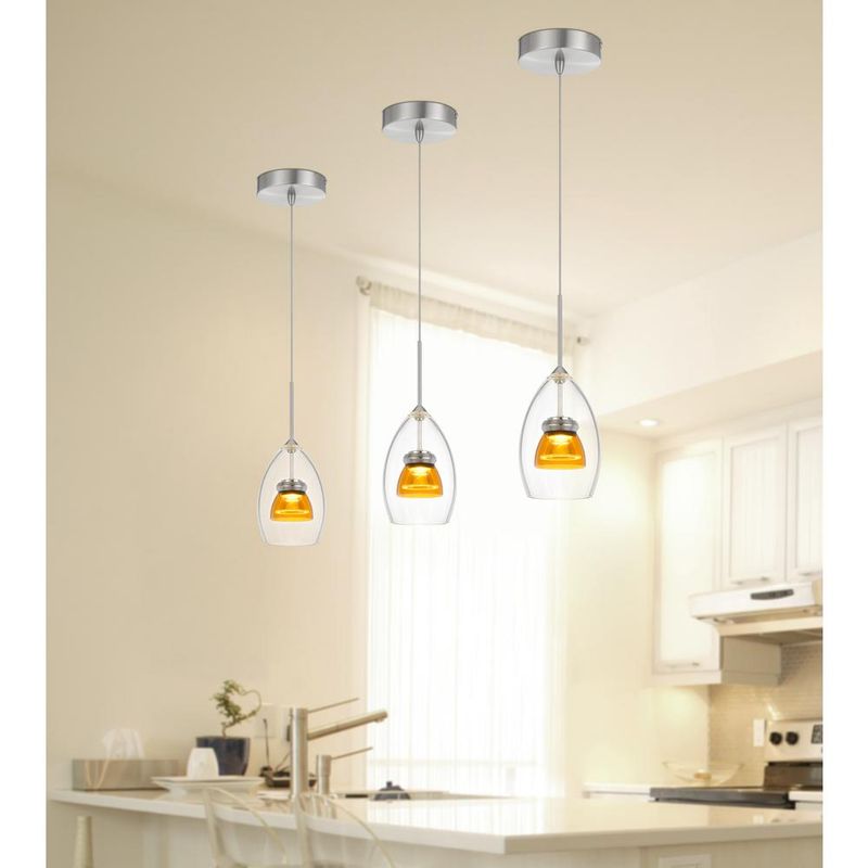 Integrated dimmable LED glass mini pendant light. 6W, 450 lumen, 3000K