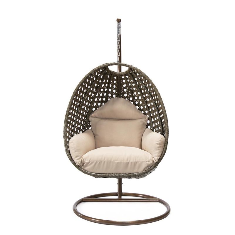 Beige Wicker Hanging Egg Swing Chair