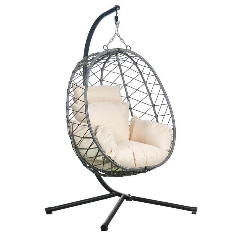 Single Person Egg Swing Chair in Grey Steel Frame With Removable Cushions