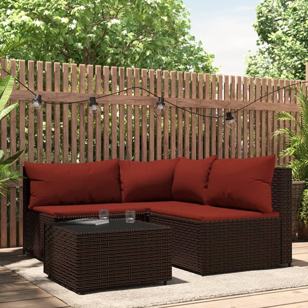 vidaXL 4 Piece Patio Lounge Set with Cushions Brown Poly Rattan