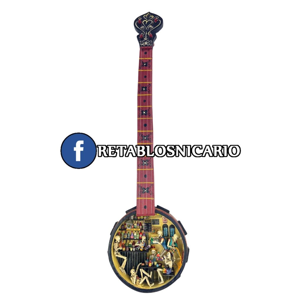Skeleton Bar Banjo Retablo – Handmade Original
