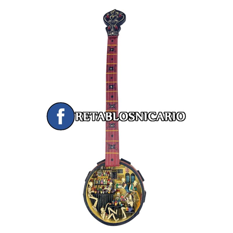 Skeleton Bar Banjo Retablo – Handmade Original
