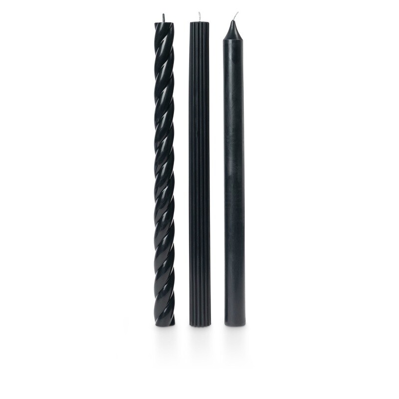 Black Taper Candles: 3 Style Pack