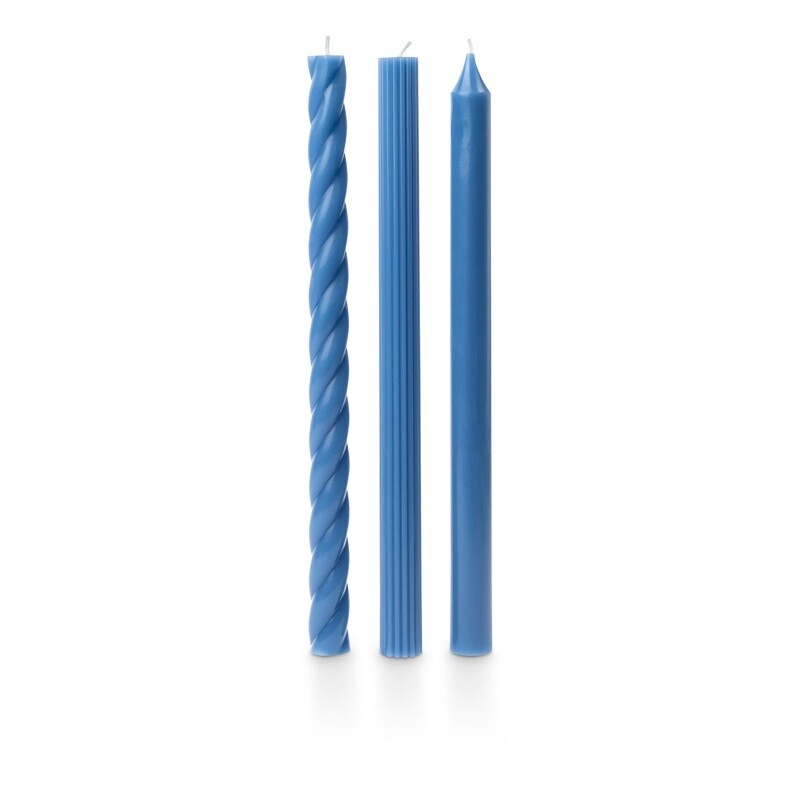 Blue Taper Candles: 3 Style Pack