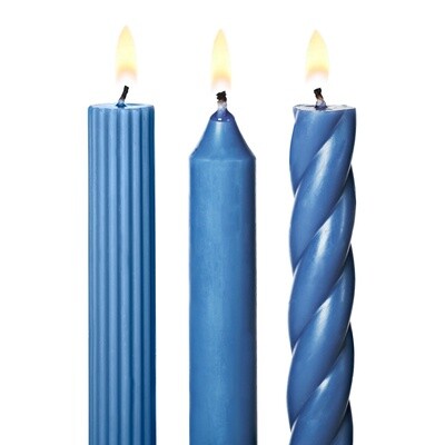 Blue Taper Candles: 3 Style Pack