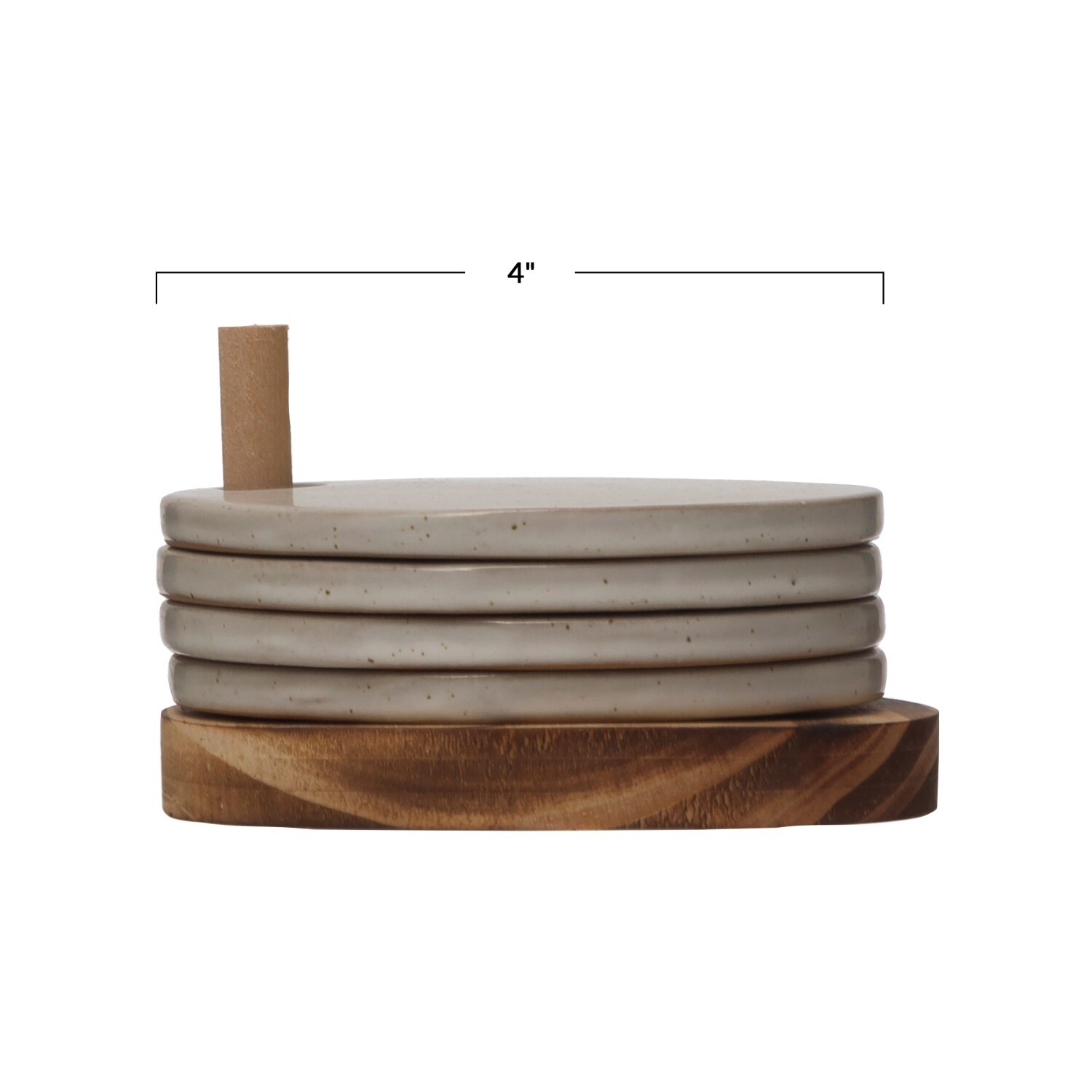 Stoneware Coasters w/ Wood Holder, Set of 5
