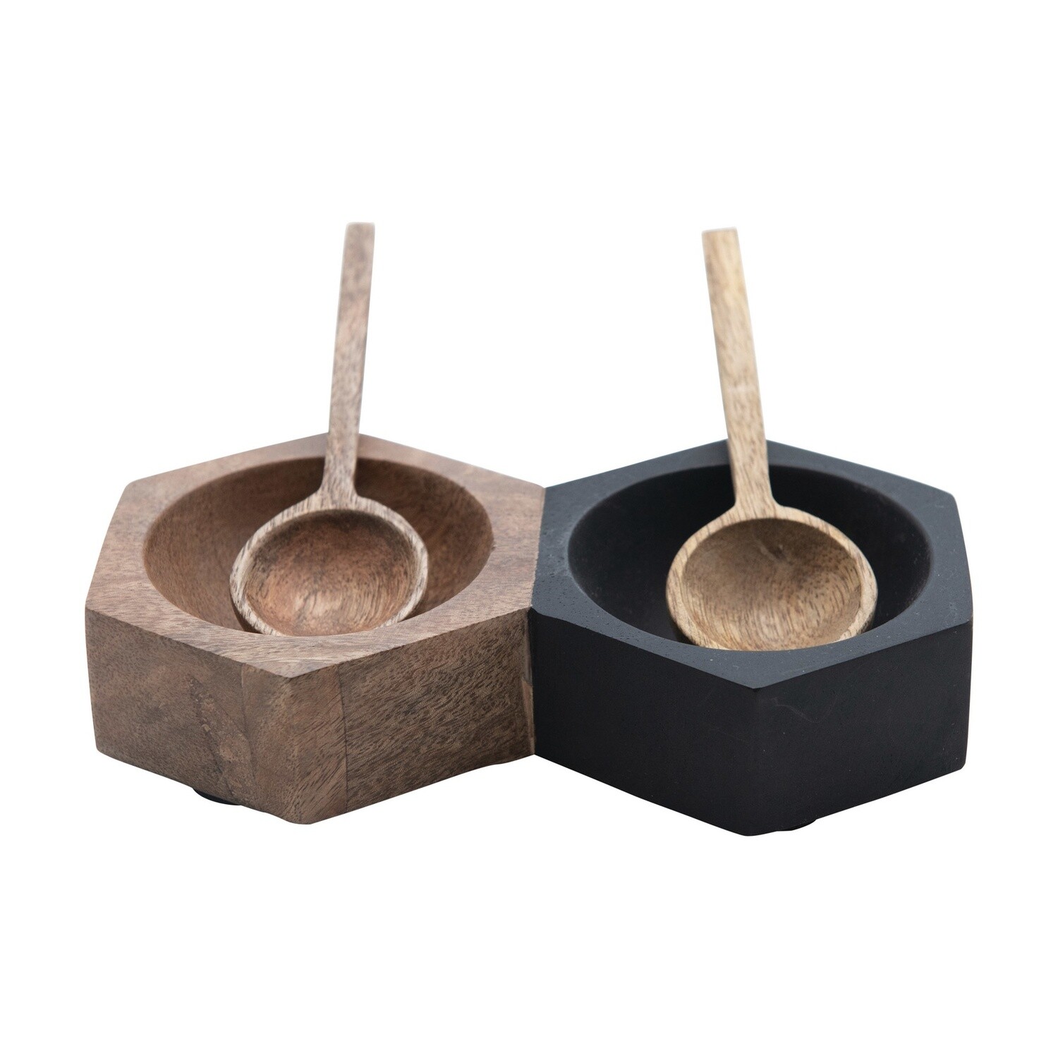 Wood Salt and Pepper Dish with 2 spoons