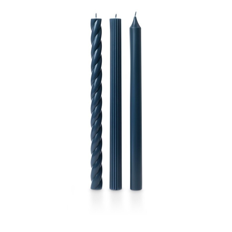 Slate Blue Taper Candles: 3 Style Pack