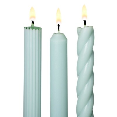 Sea Foam Green Taper Candles: 3 Style Pack