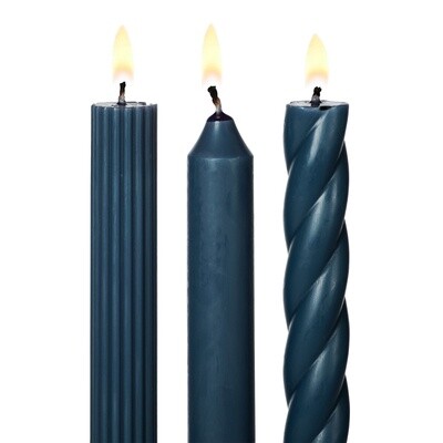 Slate Blue Taper Candles: 3 Style Pack