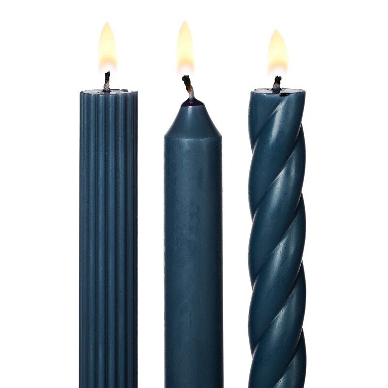 Slate Blue Taper Candles: 3 Style Pack