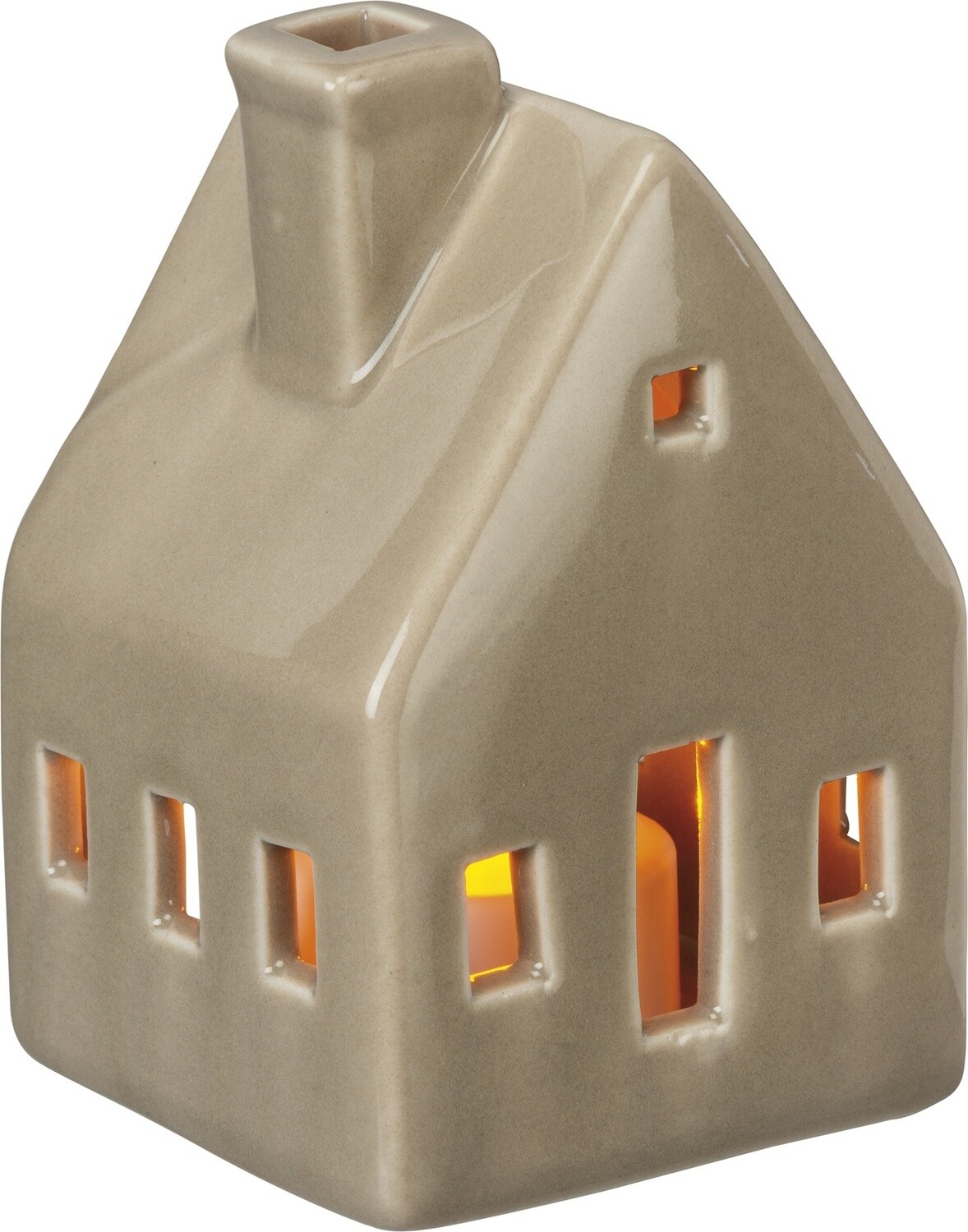 Sm Ceramic House Candle Holder - Tan Square