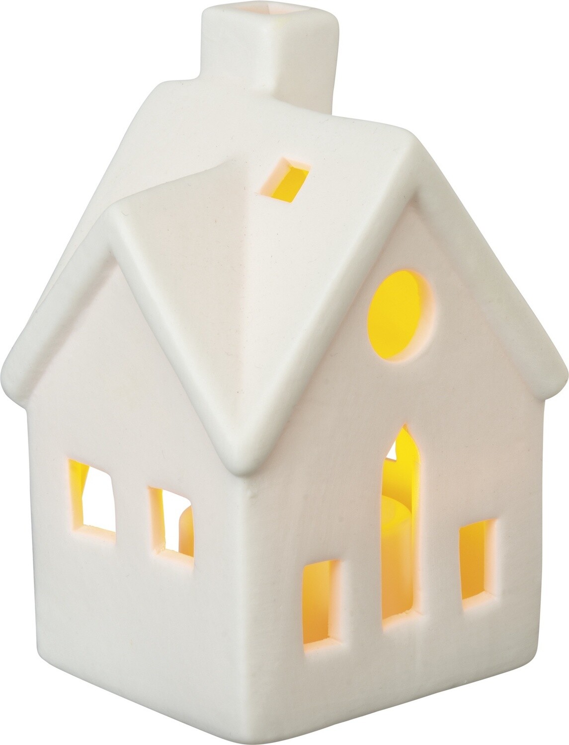 Sm Ceramic House Candle Holder - White Square