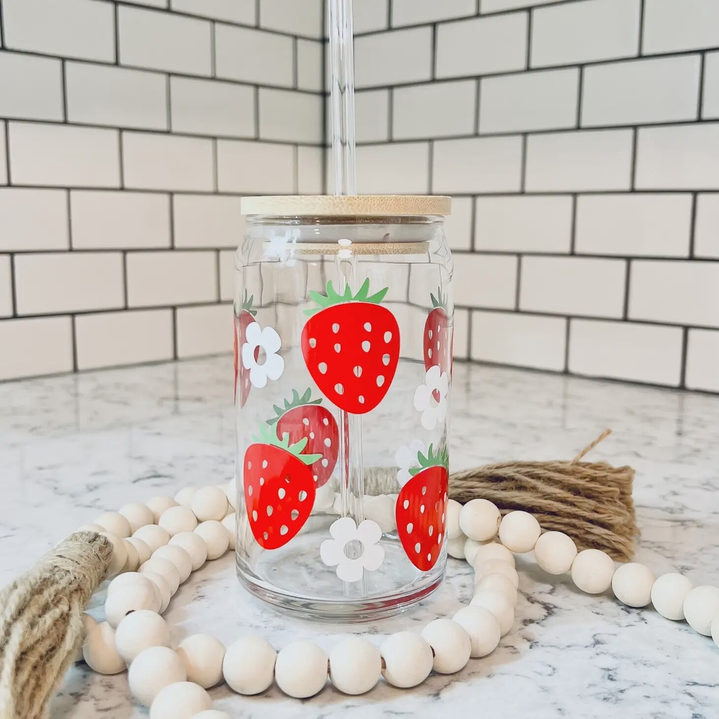 Strawberry Beer Can Style Glass - Spring