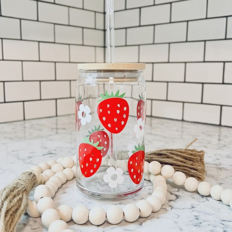 Strawberry Beer Can Style Glass - Spring