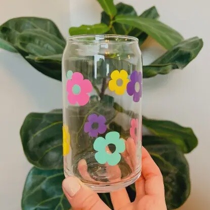 Retro Flowers Beer Can Glass - Multi-colored
