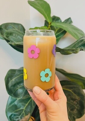 Retro Flowers Beer Can Glass - Multi-colored