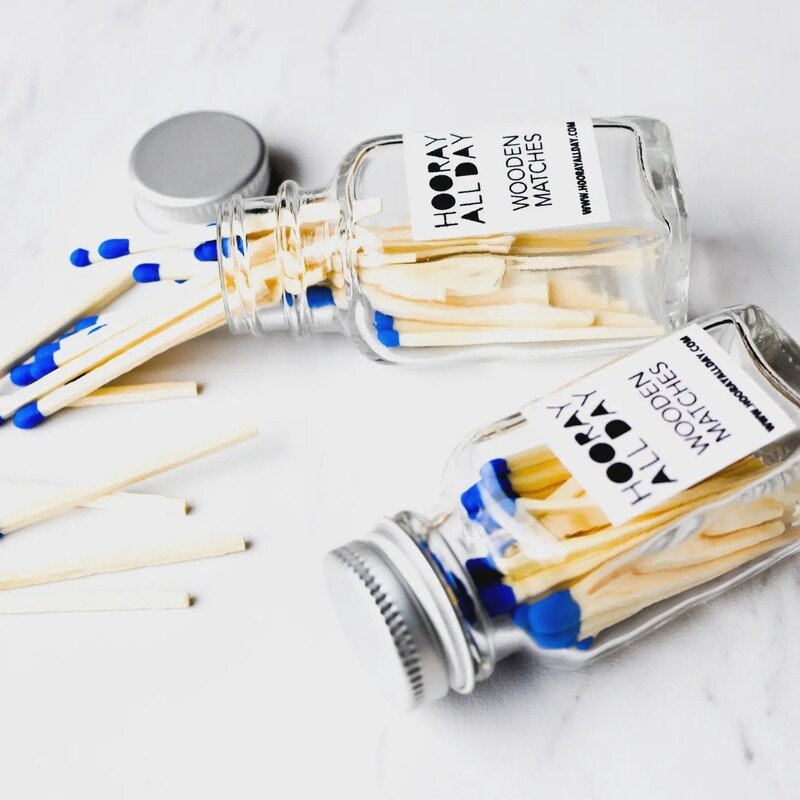 Royal Blue - Colorful Wooden Matches In Little Glass Bottle