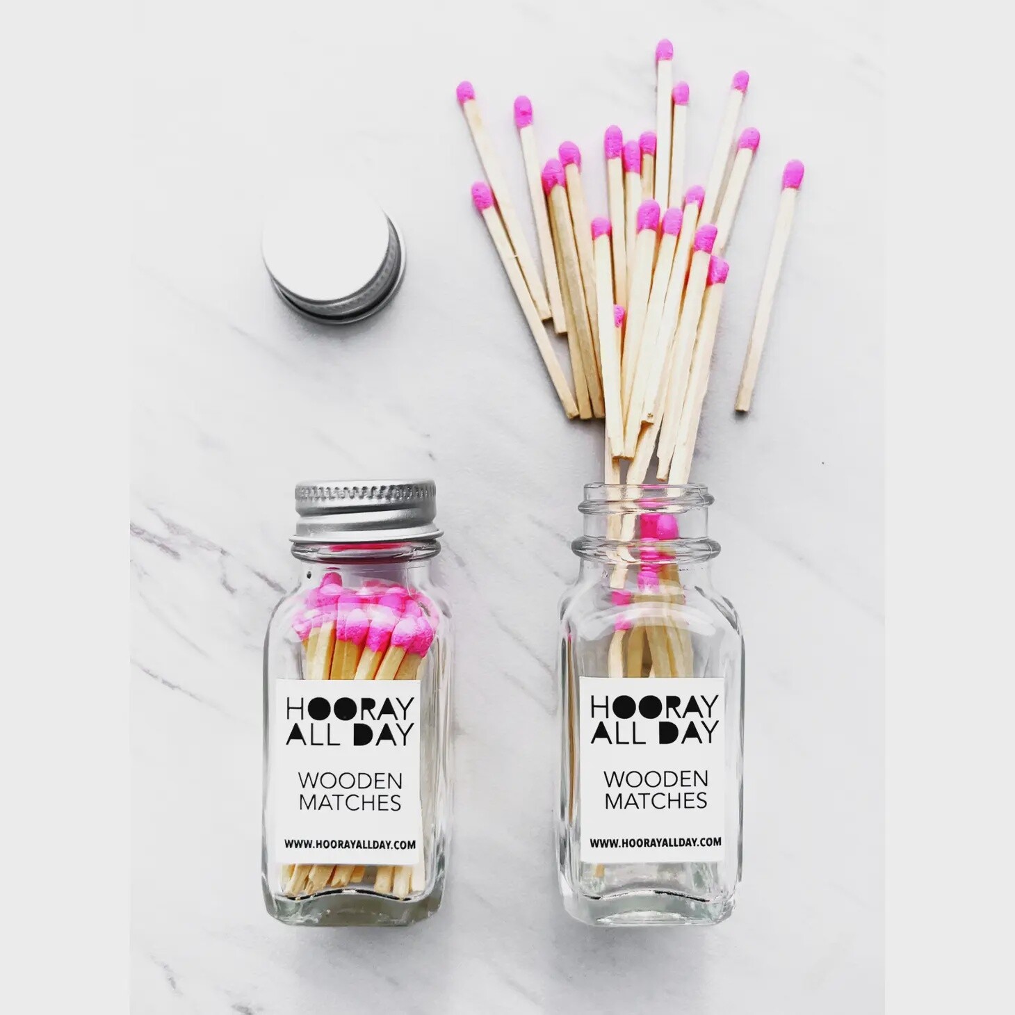 Hot Pink - Colorful Wooden Matches In Little Glass Bottle