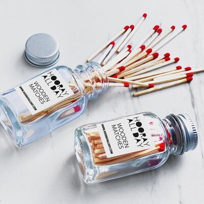 Red - Colorful Wooden Matches In Little Glass Bottle - New Colors!