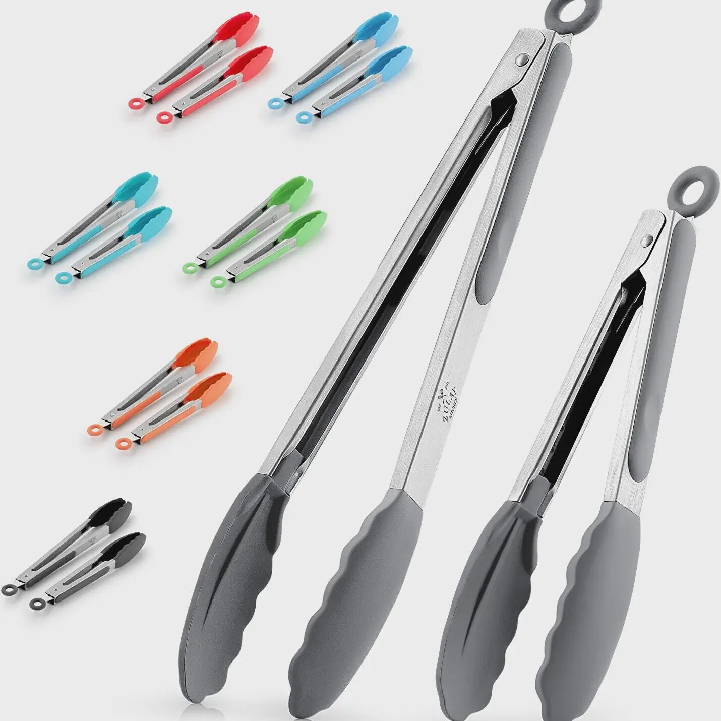 Cooking Tongs With Silicone Tips 9&quot; &amp; 12&quot; - Gray