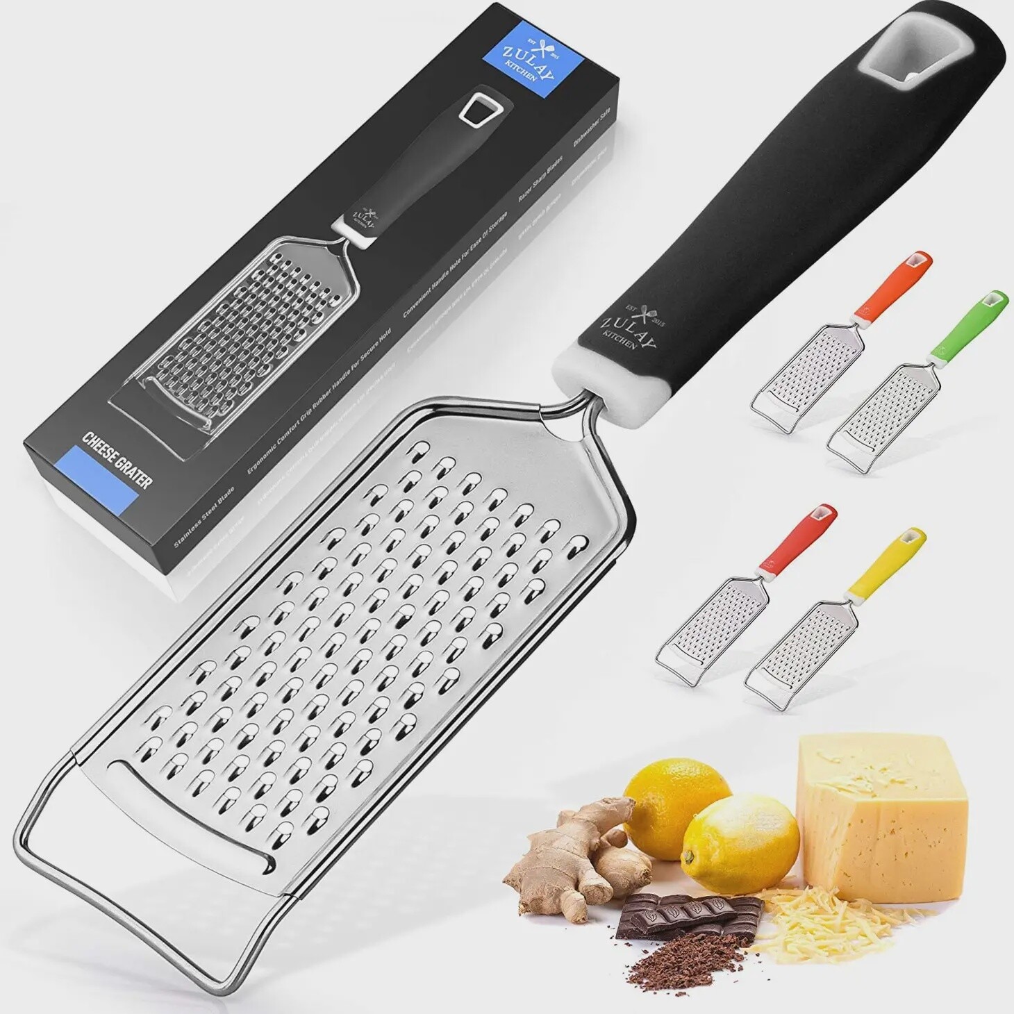 Stainless Steel Flat Handheld Cheese Grater - Black