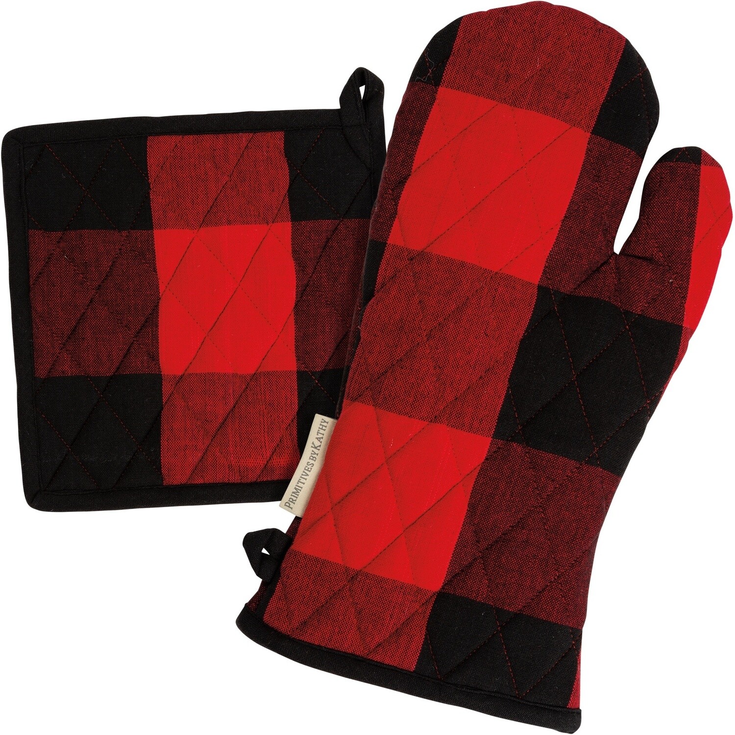 Oven Glove &amp; Pot Holder - Red &amp; Black