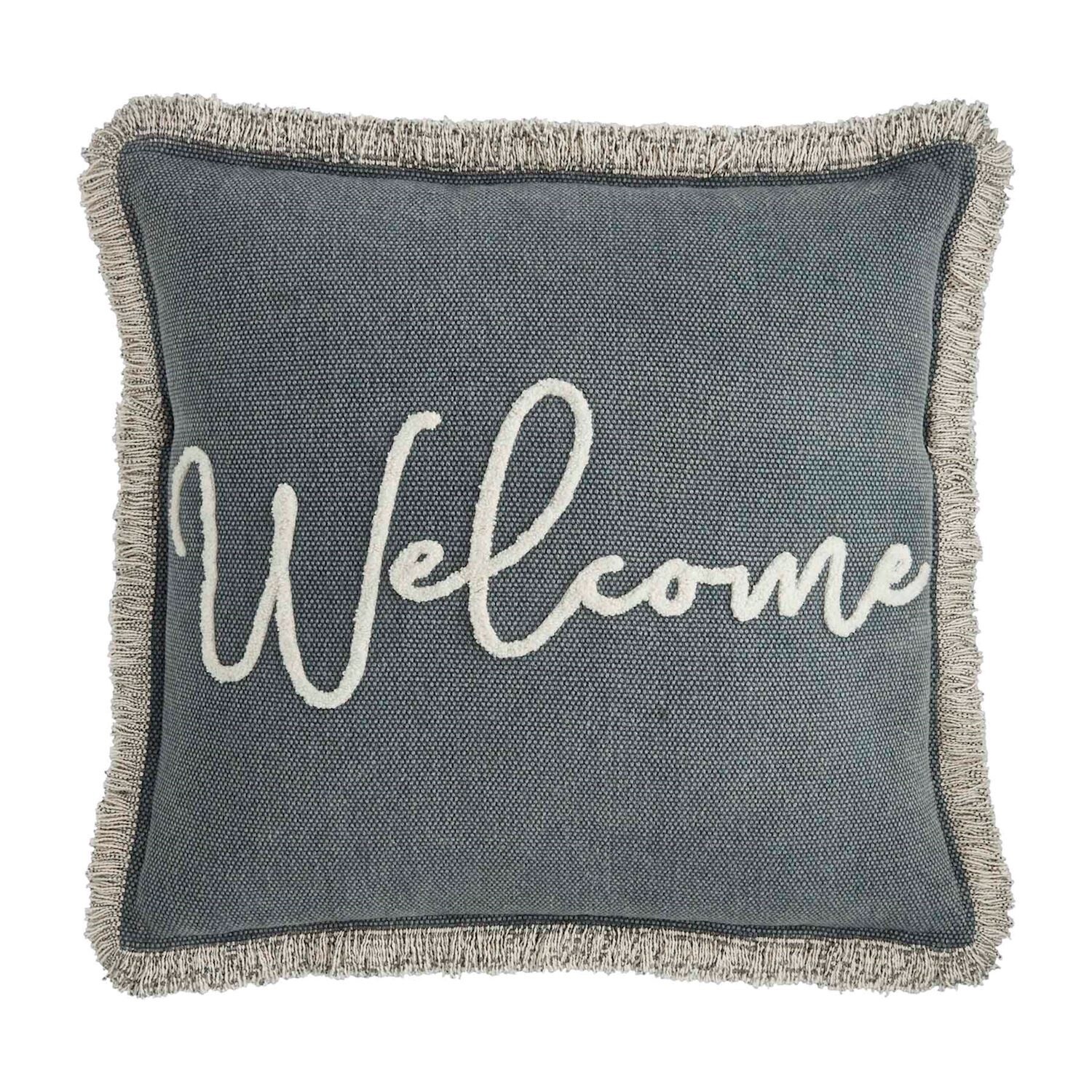 Boucle Fringe Pillow, Saying: Welcome