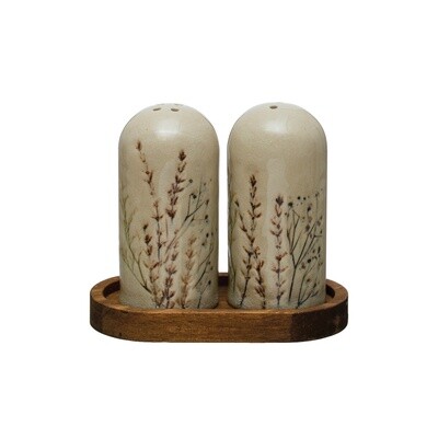 Stoneware Floral Salt &amp; Pepper Shakers