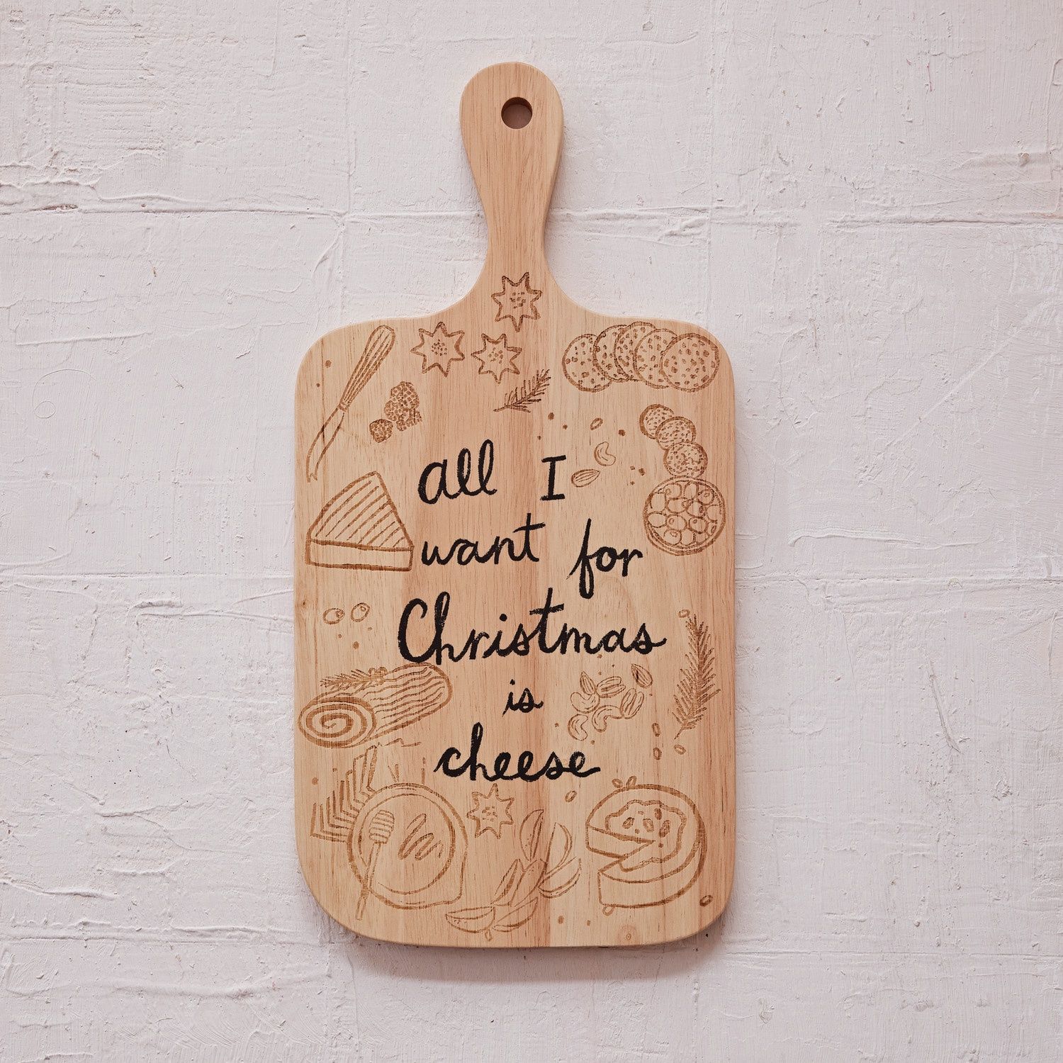 Rubberwood Cheese Board - Christmas