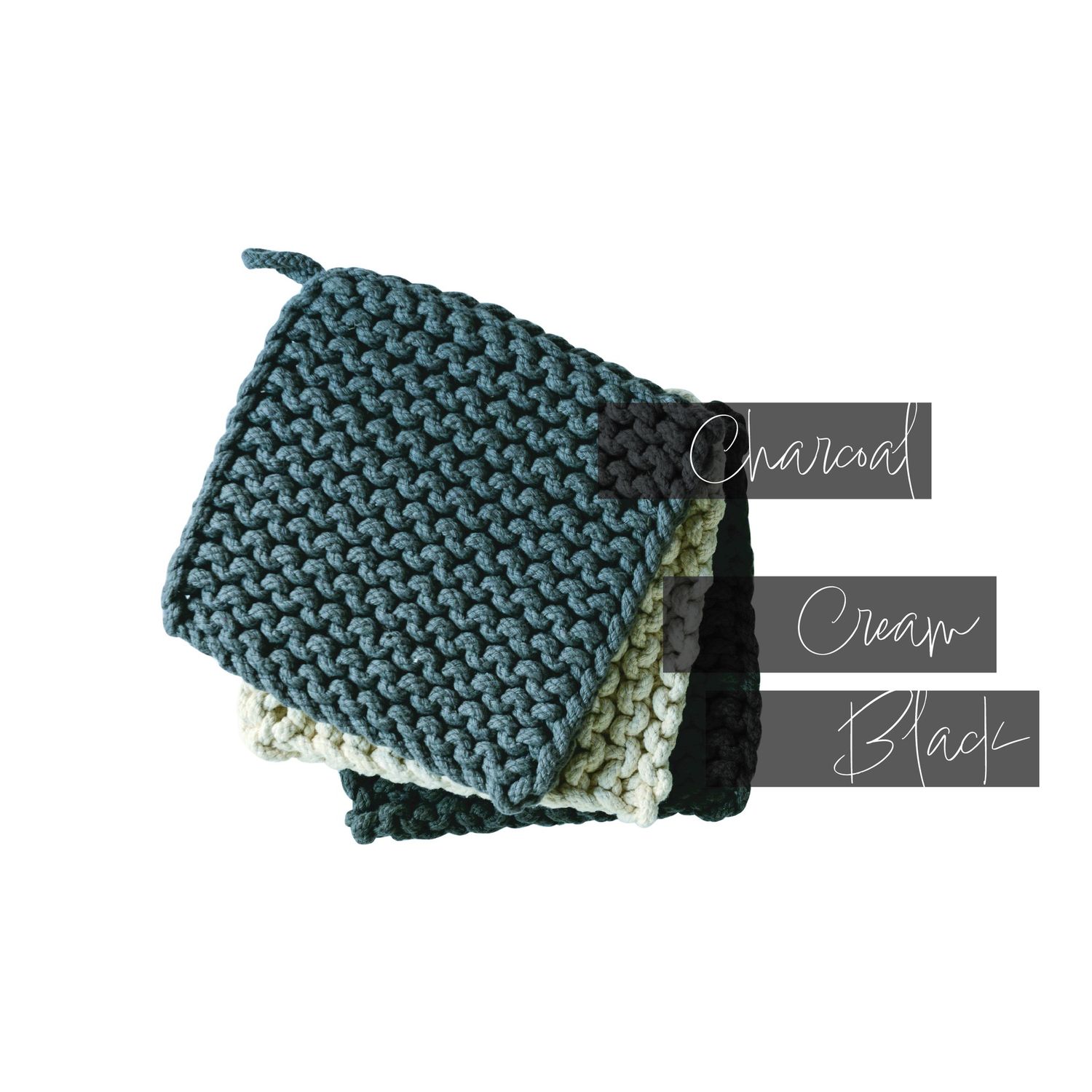 8” Cotton Crocheted Pot Holder, Color: Charcoal