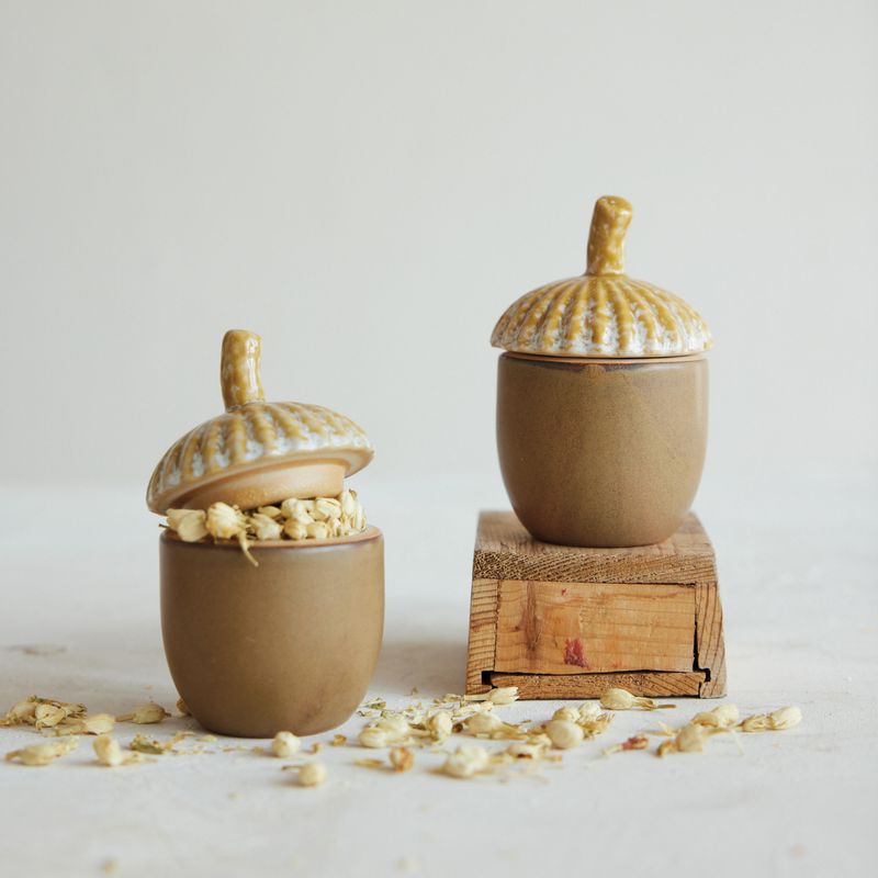 Stoneware Acorn Container